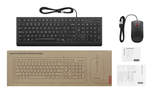 Lenovo Tastatur-Maus-Set – kabelgebunden, USB-A – QWERTY (Nordic) – schwarz