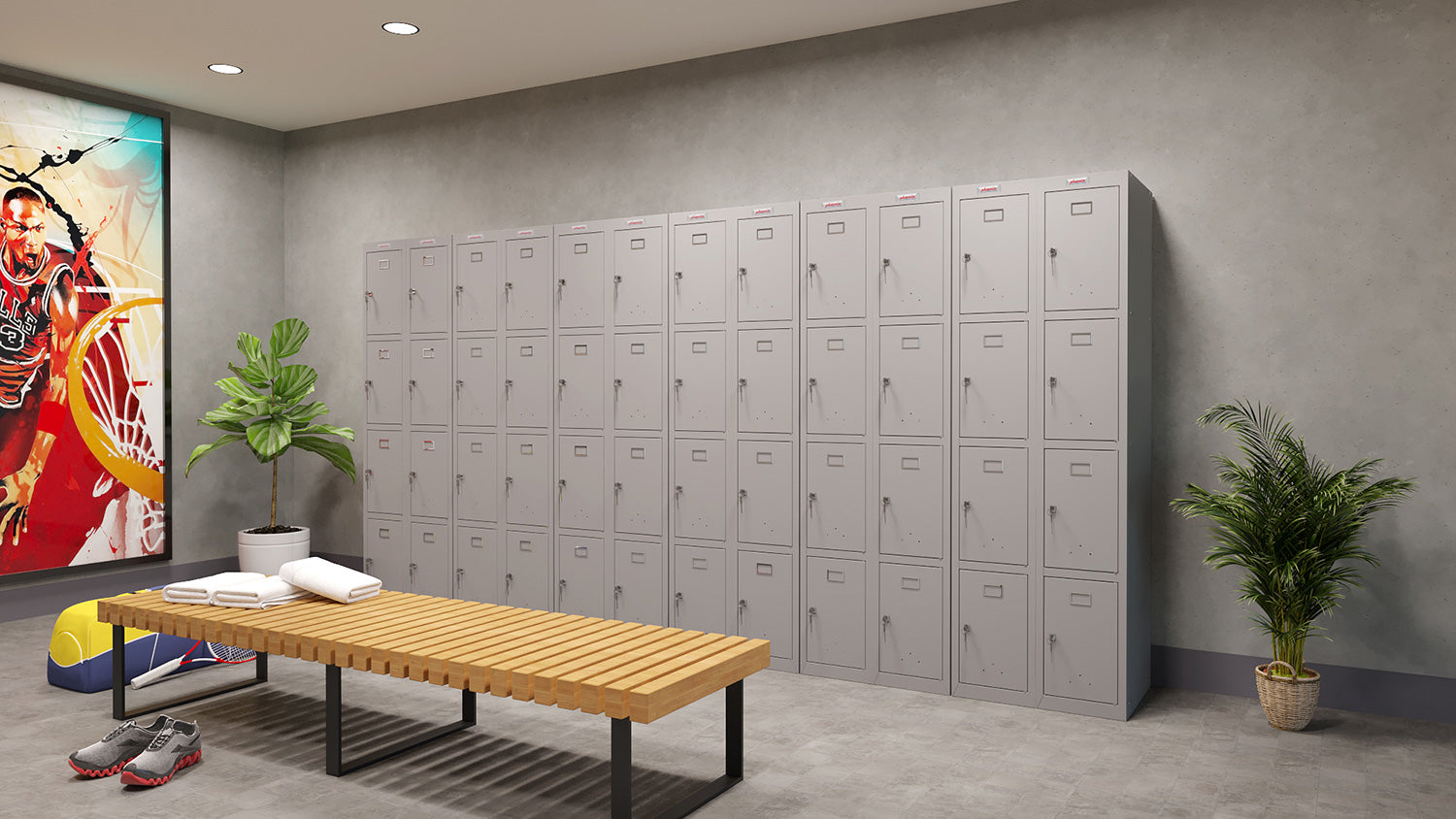 Phoenix Safe Co. PL1430 – Spind, 4 Fächer, abschliessbar, 300 × 500 × 1'830 mm, grau, Stahl