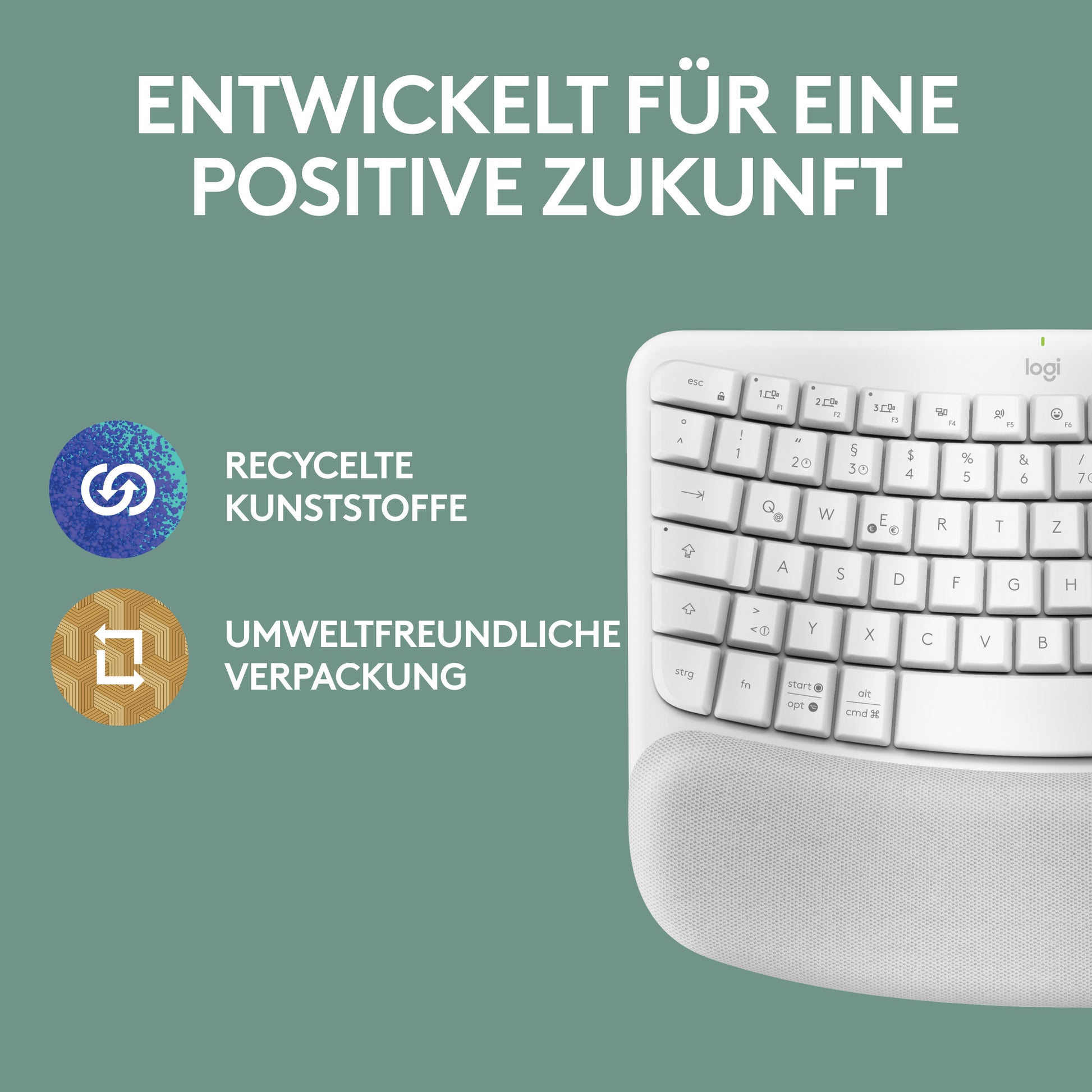 Logitech Wave Keys für Mac – Tastatur – Membran – Bluetooth – QWERTZ (DE) – Weiss – mit Handgelenkauflage