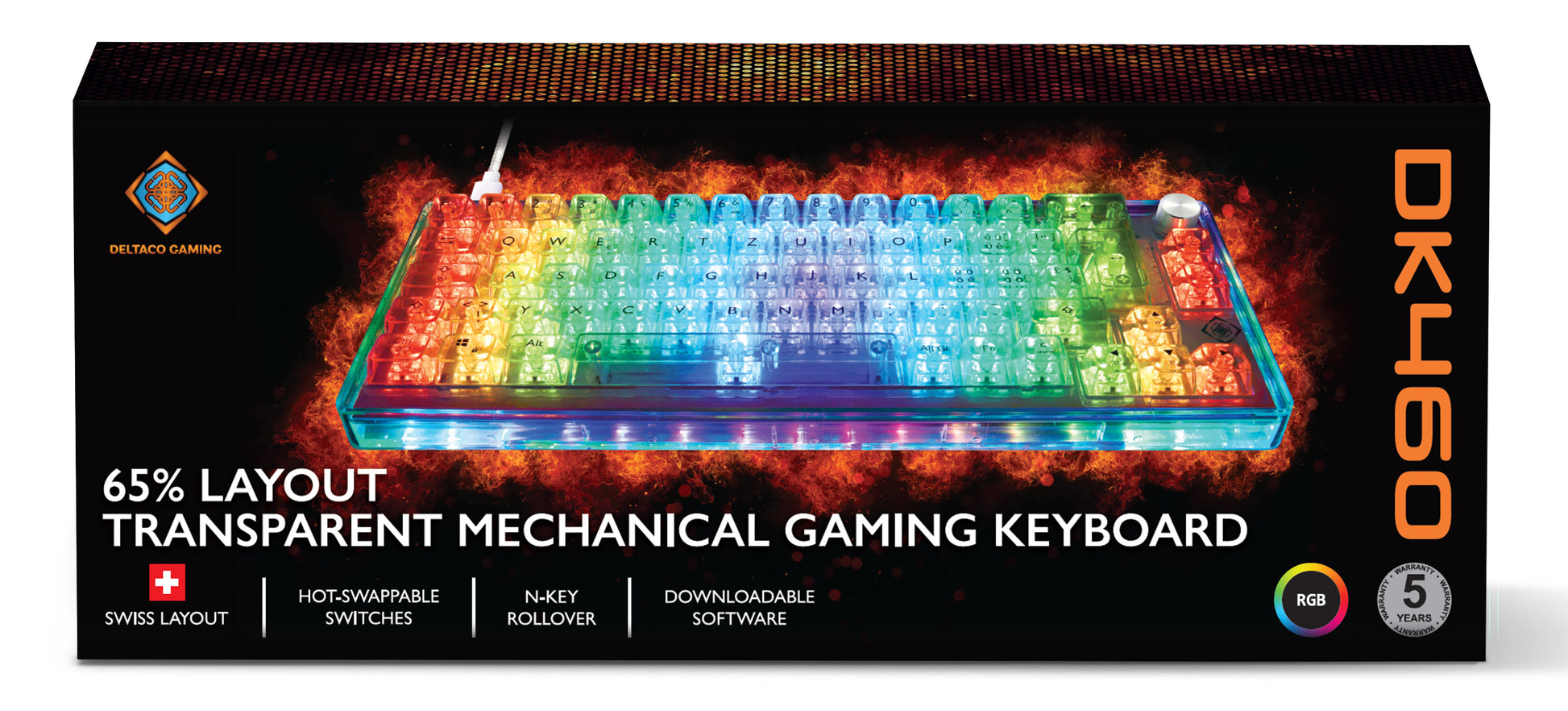 Deltaco Gaming GAM-160-T-CH – Gaming-Tastatur 65% – Mechanisch – QWERTZ (CH) – RGB – Ohne Ziffernblock