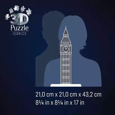 Ravensburger 3D Puzzle Iconics Big Ben – mit Licht – 216 Teile – 20,9 × 20,9 × 44 cm – ab 8 Jahren – FSC