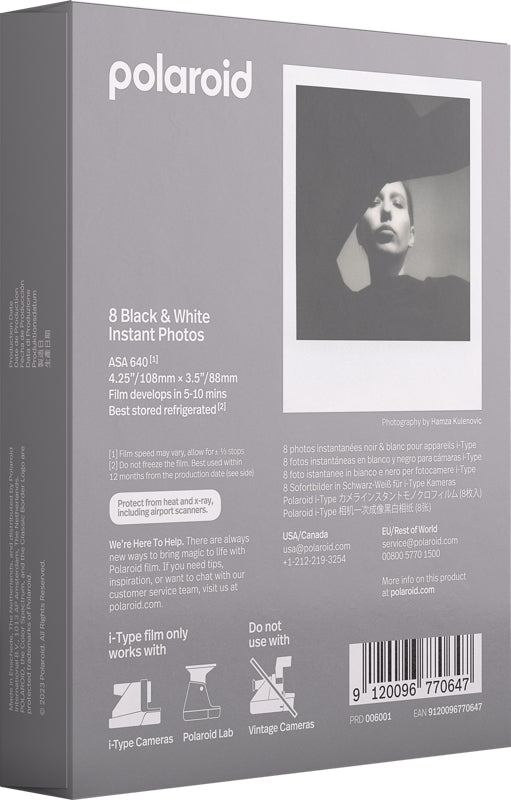Polaroid i-Type Sofortbildfilm – ISO 640, Schwarzweiss – für OneStep2, OneStep, Now u. a. – 8er-Pack