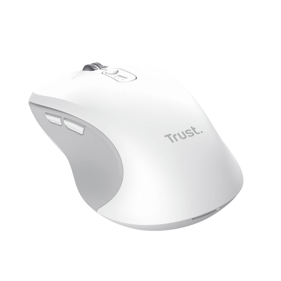 Trust Ferro Hyperwheel – Maus – Kabellos (Bluetooth/2,4 GHz), 3200 DPI, beidhändig, Weiss