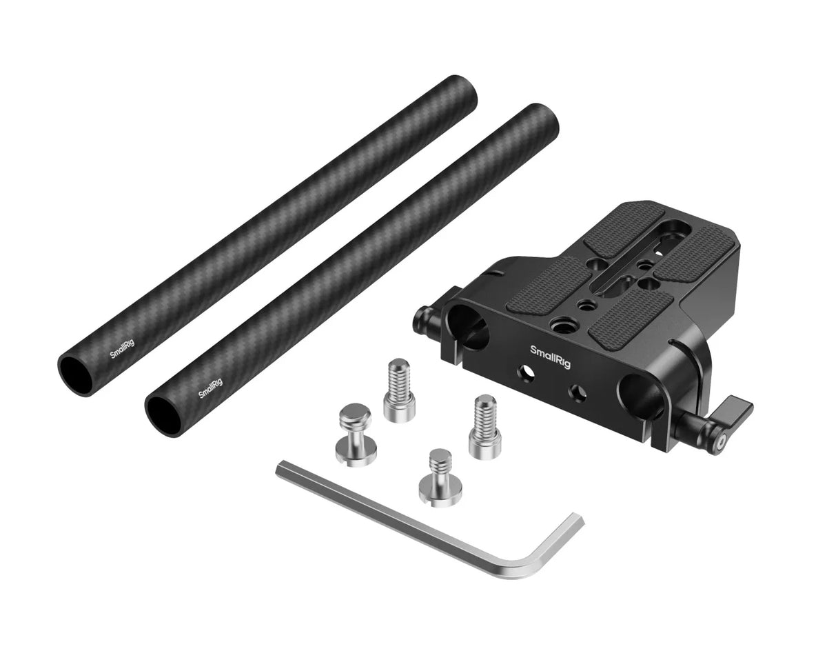 SmallRig 5609 Montageplatte – Duale 15 mm Stangenklemme, 1/4" & 3/8" Gewinde – Karbonfaser, Schwarz