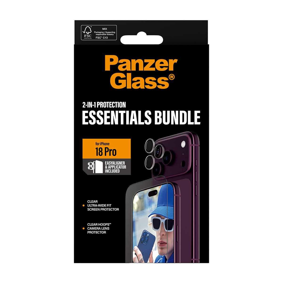 PanzerGlass Displayschutz (Folie), Anti-Fingerprint – für iPhone 18 Pro – mit Applikator