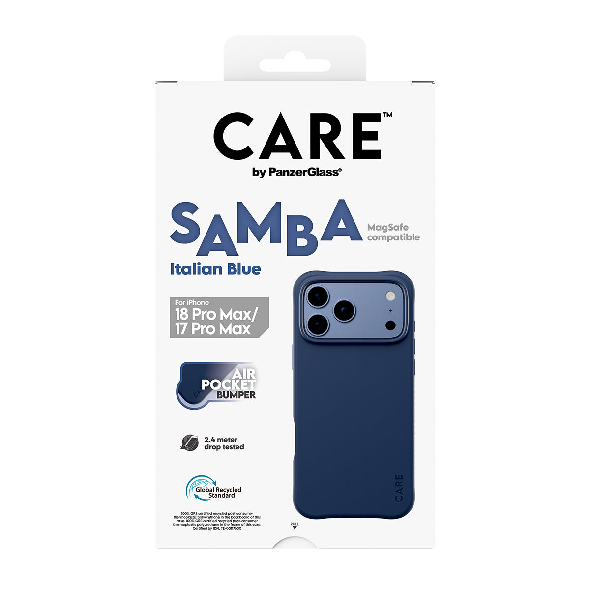 PanzerGlass CARE Samba Backcover – für Apple iPhone 17 Pro Max / iPhone 18 Pro Max, TPU, Italian Blue