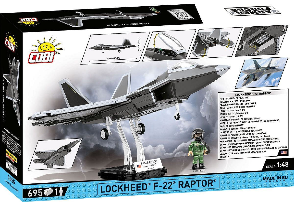 COBI Lockheed F-22 Raptor Bausteine – Militär – 695-teilig – 28 × 11,5 × 39,5 cm – ab 9 J. – Grau