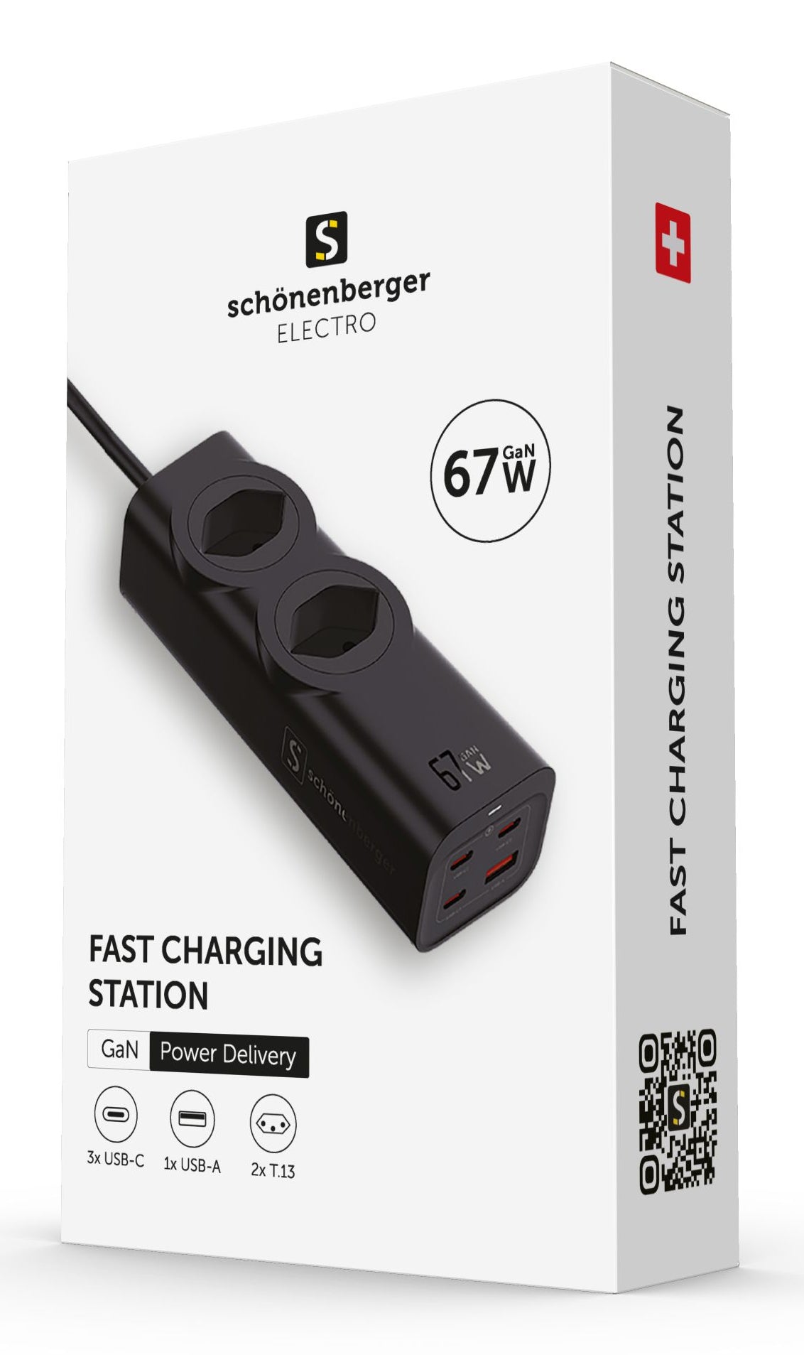 M. Schönenberger Schnellladestation 2xT13 3xUSB-C 1xUSB – Power Delivery 3.0, Schwarz