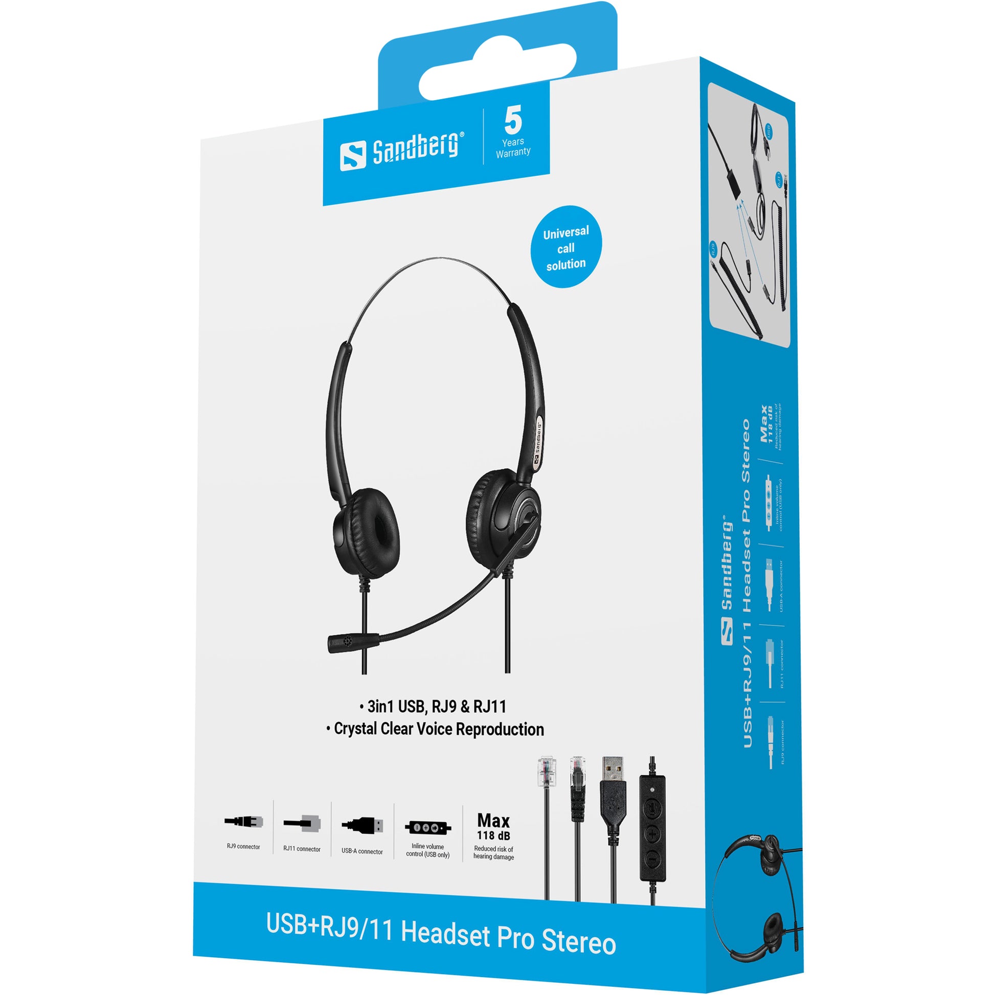 Sandberg Headset Pro Stereo – Duo Headset – USB, RJ9/11