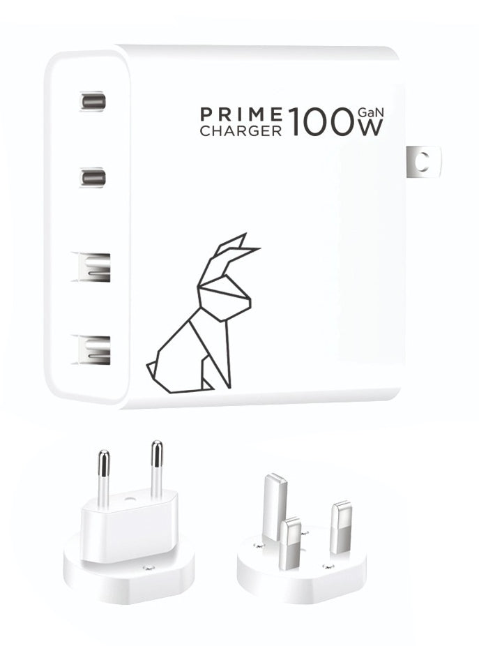 Rabbiter Prime Charger USB-Ladegerät 100 W – USB-C×2, USB-A×2 – GaN, weiss