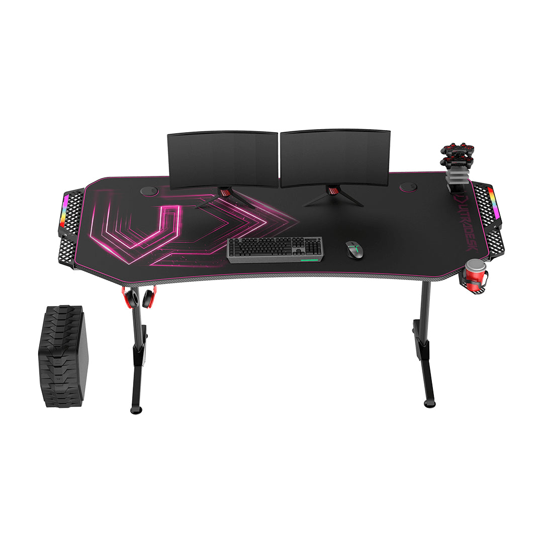 Ultradesk Rollbarer Computertisch, 1'750×750×760 mm, bis 100 kg, LED-RGB, schwarz/rosa