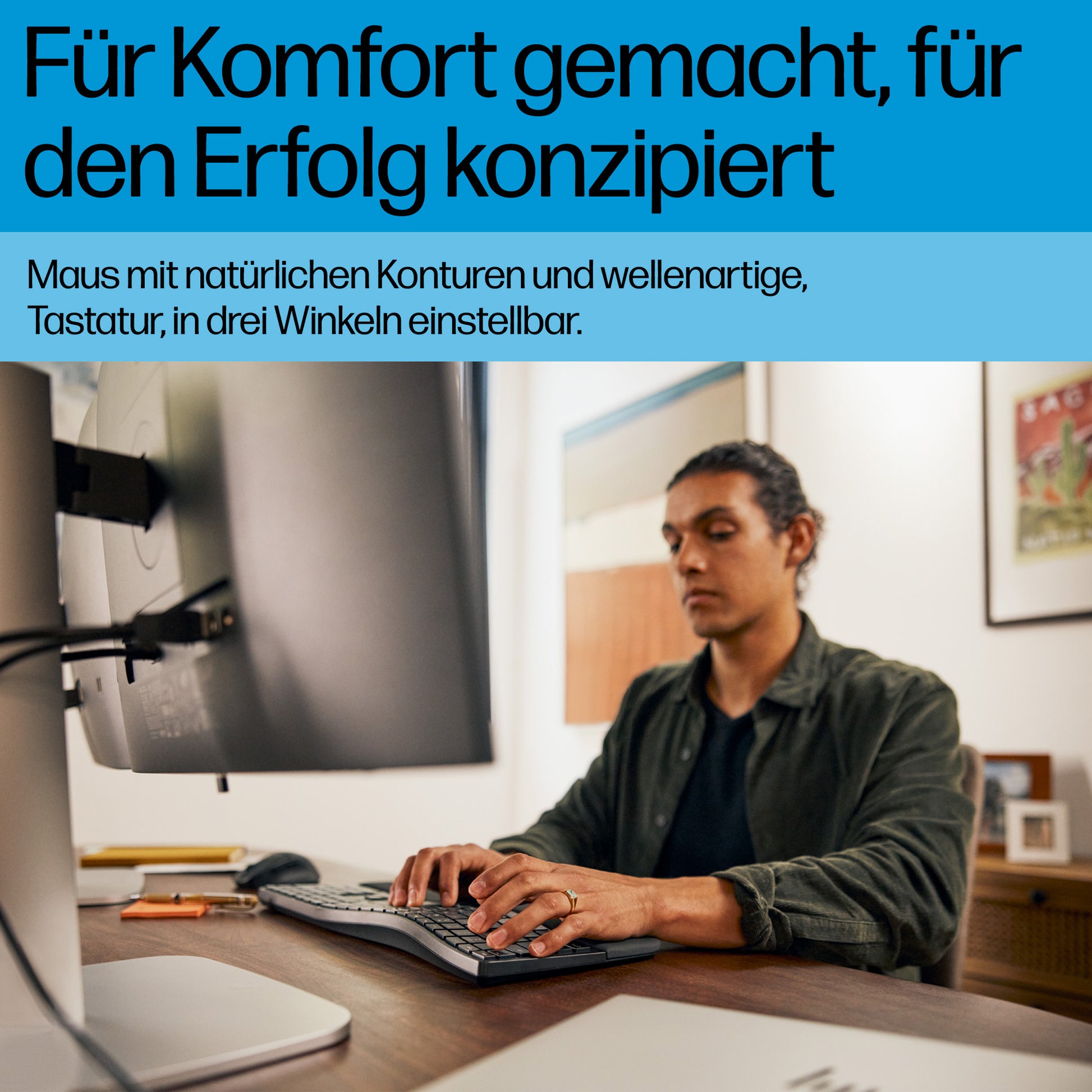 HP 680 Comfort – Tastatur- und Maus-Set – Bluetooth & 2,4 GHz (USB-A Empfänger) – mit Handballenauflage – Schwarz