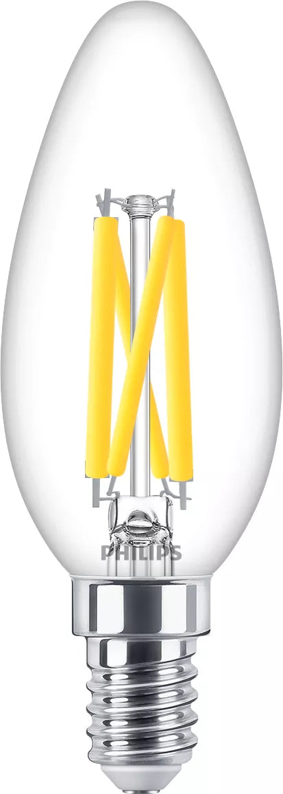 Philips by Signify Philips LED-Leuchtmittel E14 B35 – Warmweiss 2200–2700 K, 806 lm, 5,9 W – 1 Stk., Transparent