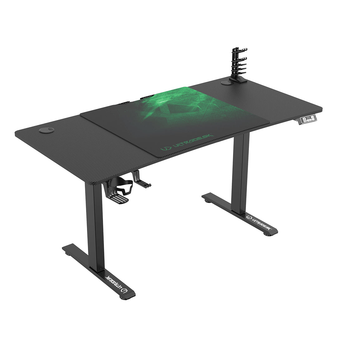 Ultradesk Level V2 Gaming-Tisch – 140 × 68 cm, höhenverstellbar, schwarz/grün, Stahl