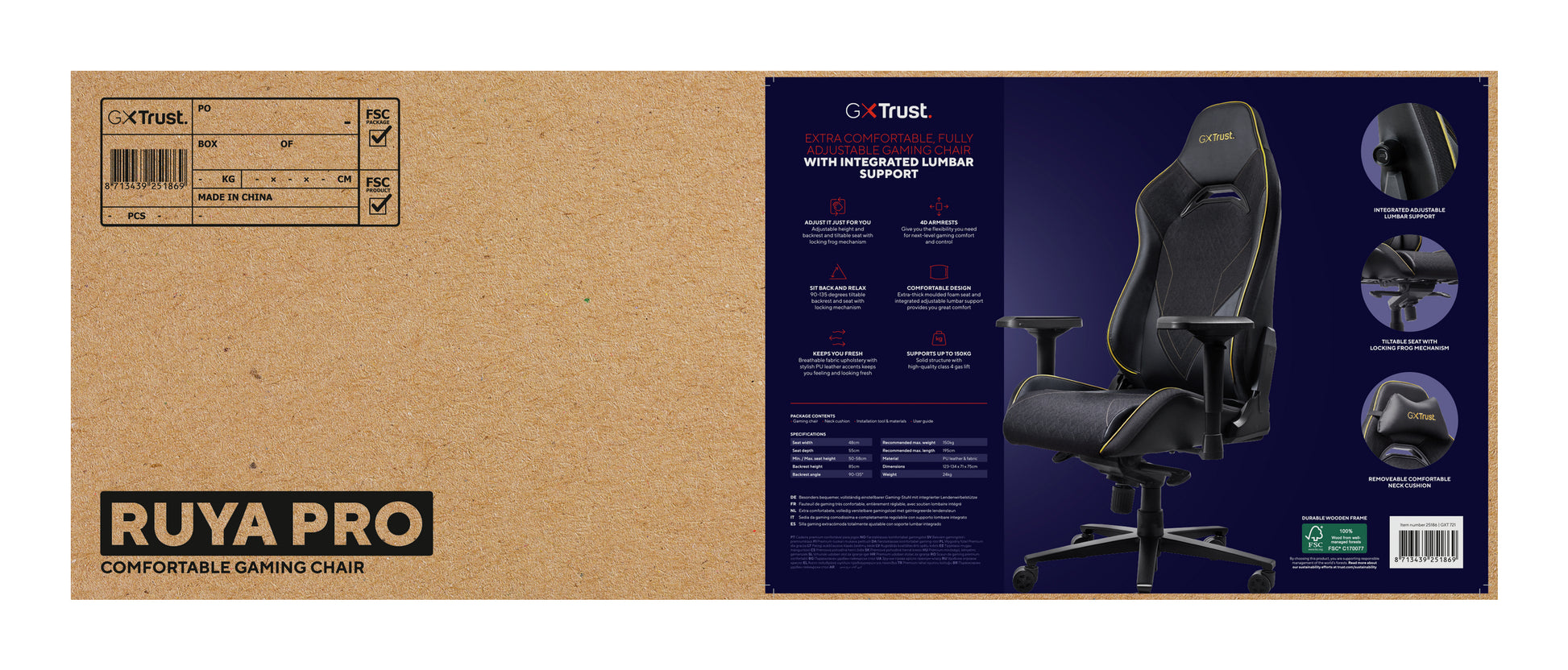 Trust Konferenzstuhl GXT721 Ruya Pro – 150 kg, schwarz