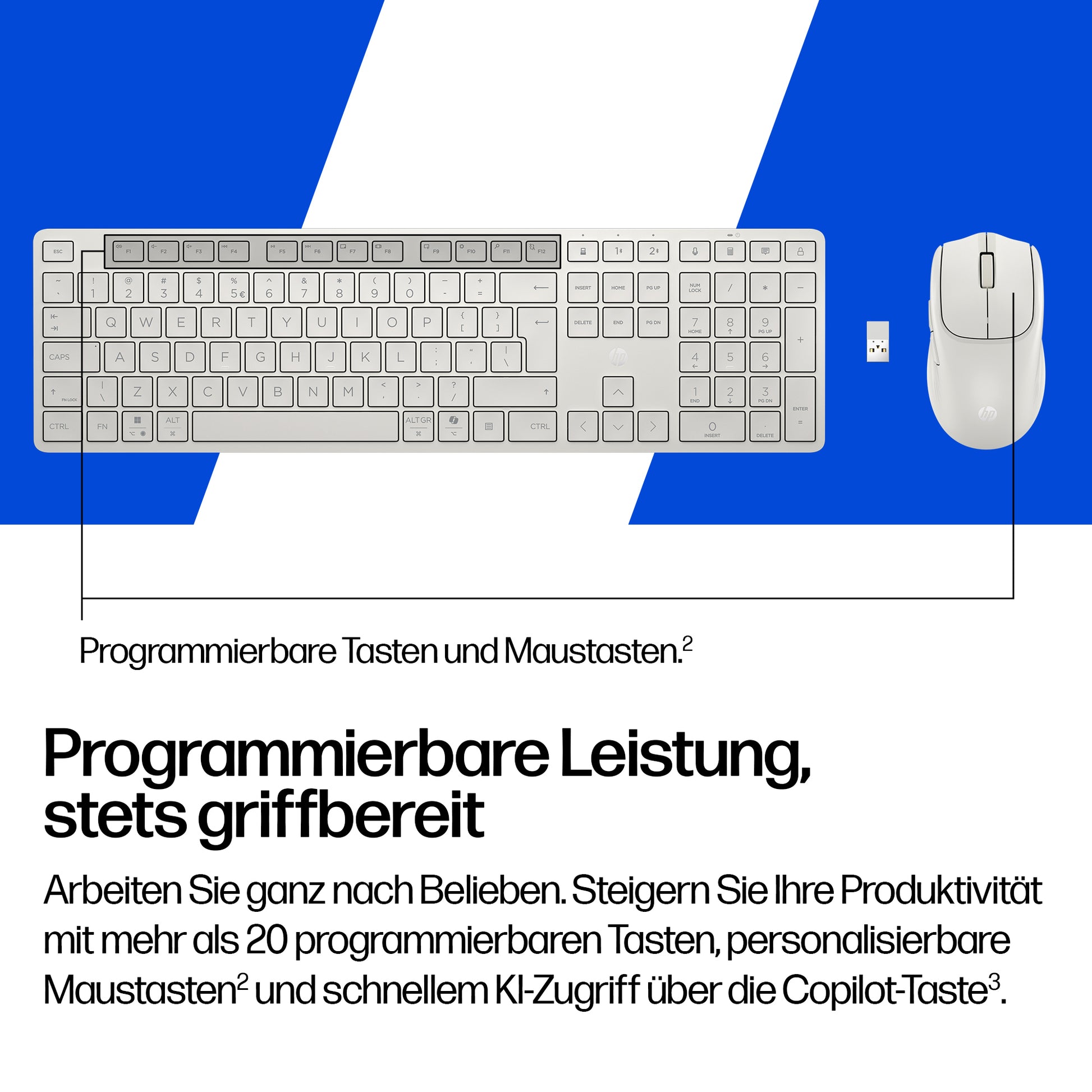 HP Multi-Device Dual-Mode – Tastatur-Maus-Set – 100% – Membran – Bluetooth & 2,4 GHz (USB-A Empfänger) – Weiss