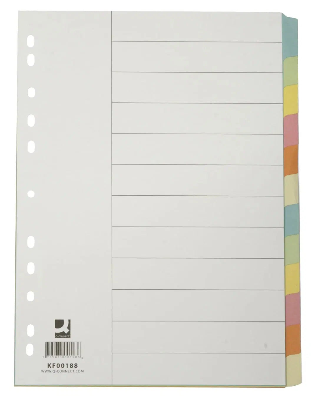 Q-Connect Register – A4, 12-teilig, Karton, farbig, mit Indexblatt, 11-fach gelocht, recyclingfähig