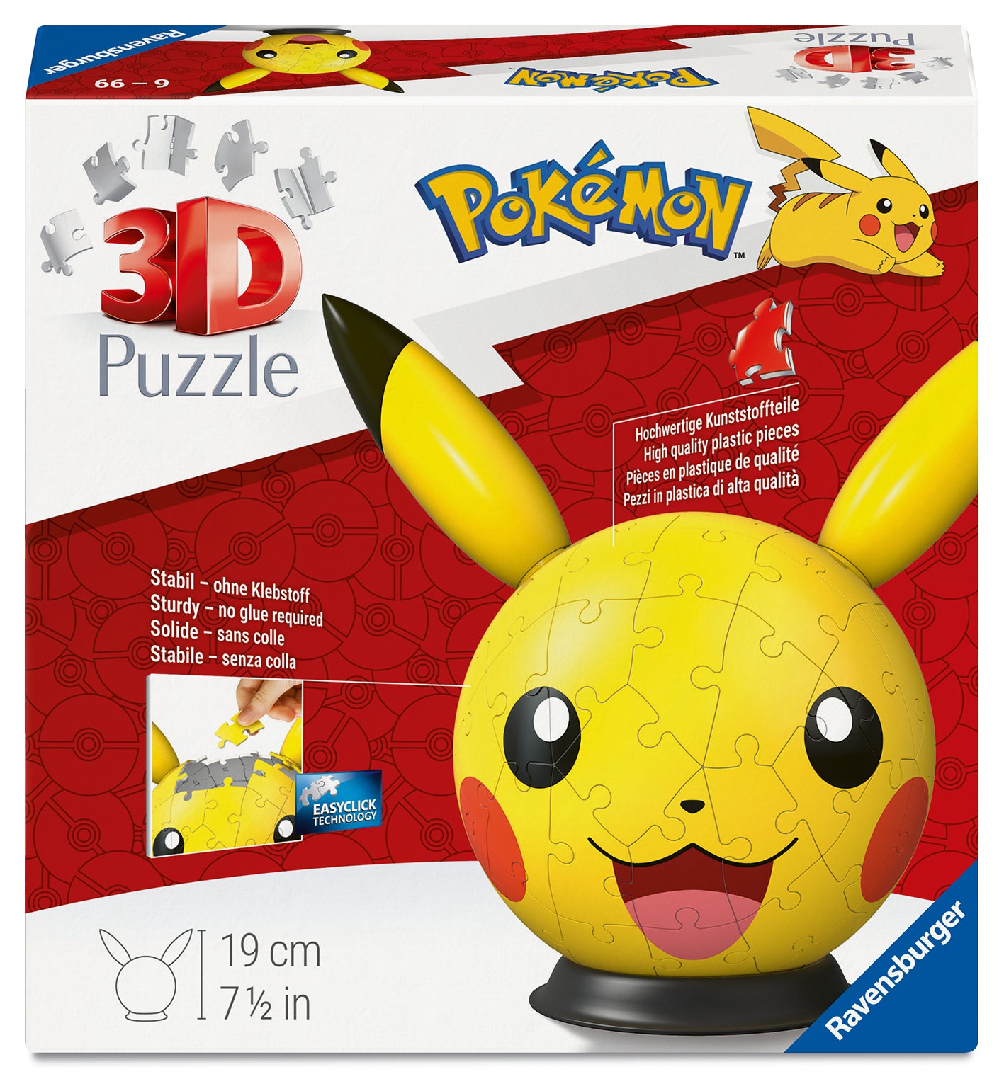 Ravensburger 3D Puzzle Pokémon Pikachu mit Ohren – 72 Teile – Ø 20 cm – Kunststoff – ab 6 J. – FSC