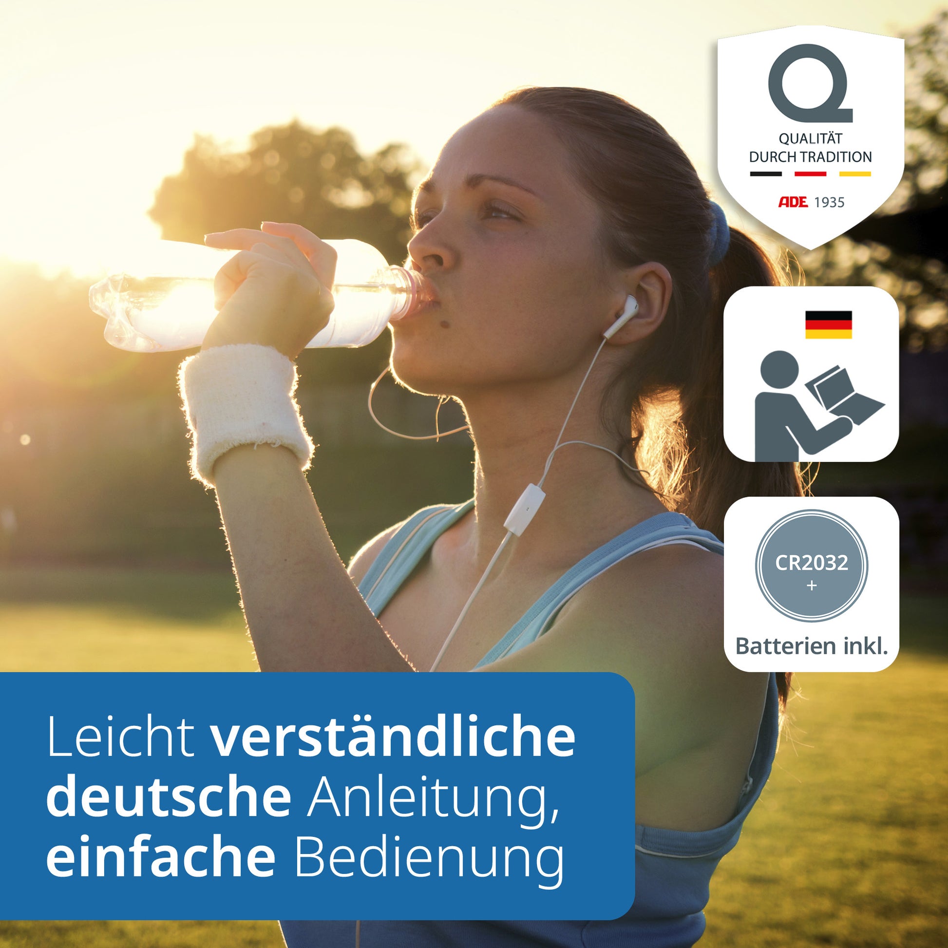 ADE Paketwaage BE2306-5 – Tragkraft 180 kg, Teilung 100 g, Wiegefläche 30 × 30 cm, Batterie, Sicherheitsglas