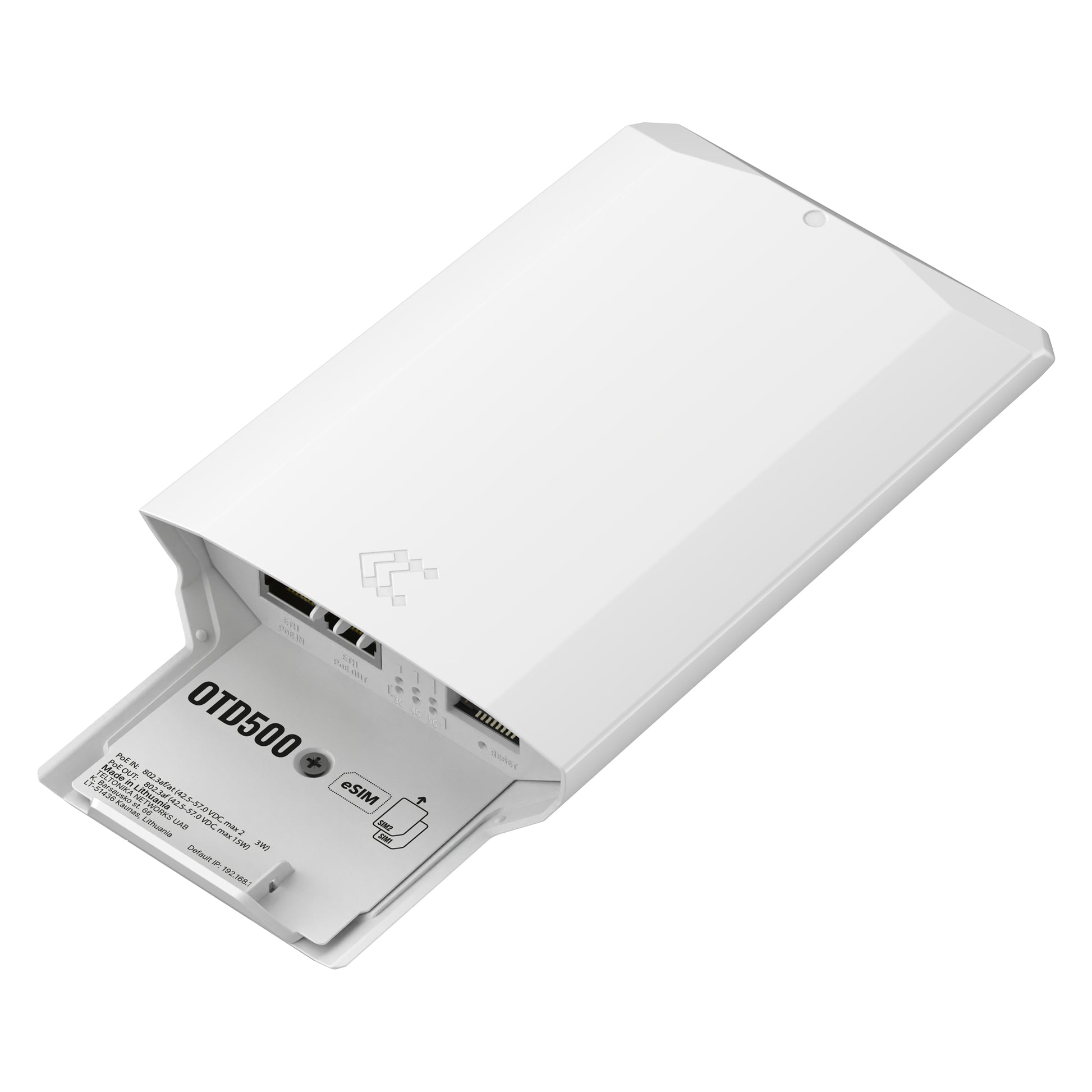 Teltonika Networks OTD500 – 5G Router, 2× GbE, 2× PoE, eSIM, IP55, Weiss