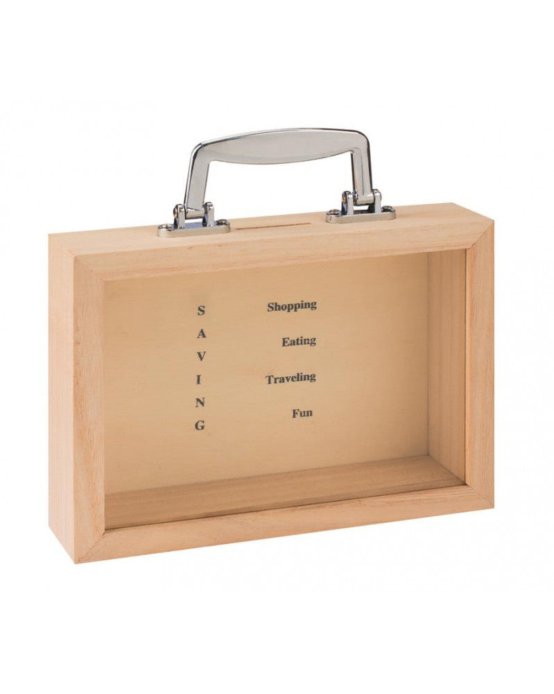 GLOREX Spardose Koffer, Holz, Braun, 22 × 18 × 7 cm, 1 Stück – FSC