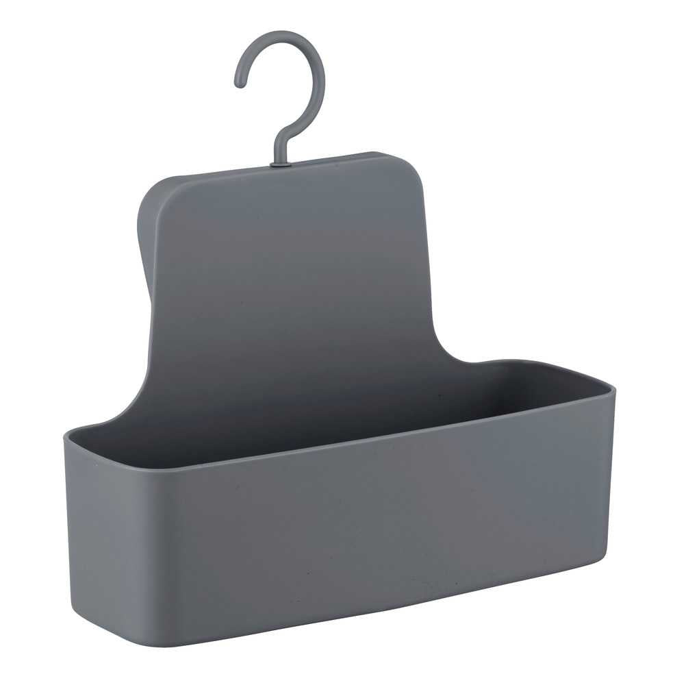 WENKO Aufbewahrungsbox (Bad) – 26×9×24 cm, Kunststoff (Polyurethan/PVC), Haken, Anthrazit