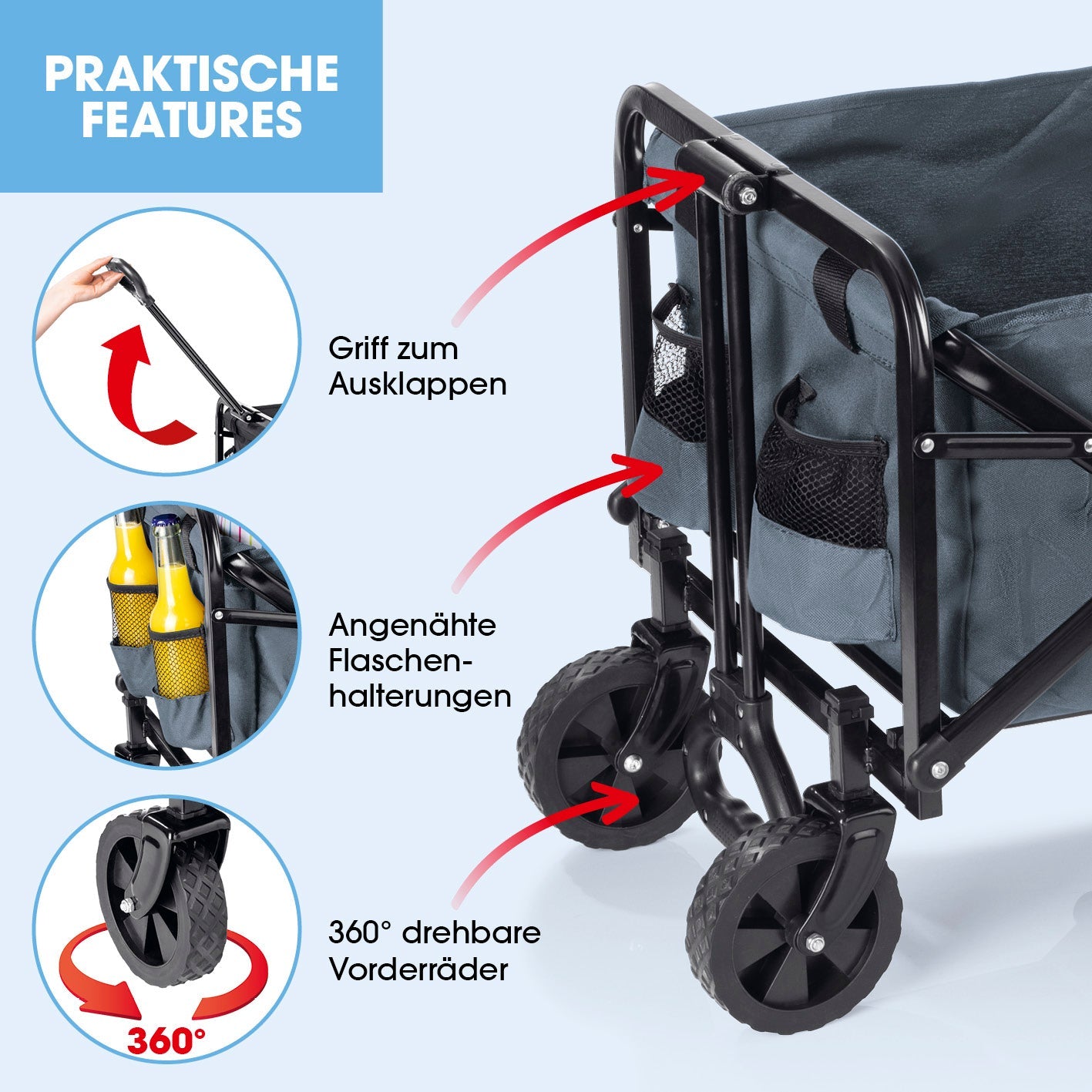 EASYmaxx Faltbarer Bollerwagen – Stahl, Grau