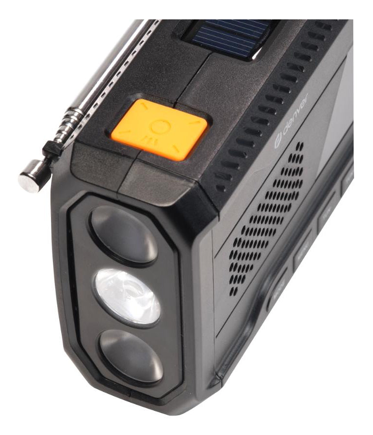 Denver SCD-2033 – Tragbares DAB+ Radio, UKW, Bluetooth 5.3, Powerbank, Akku 2'000 mAh, Solar/Dynamo – Schwarz