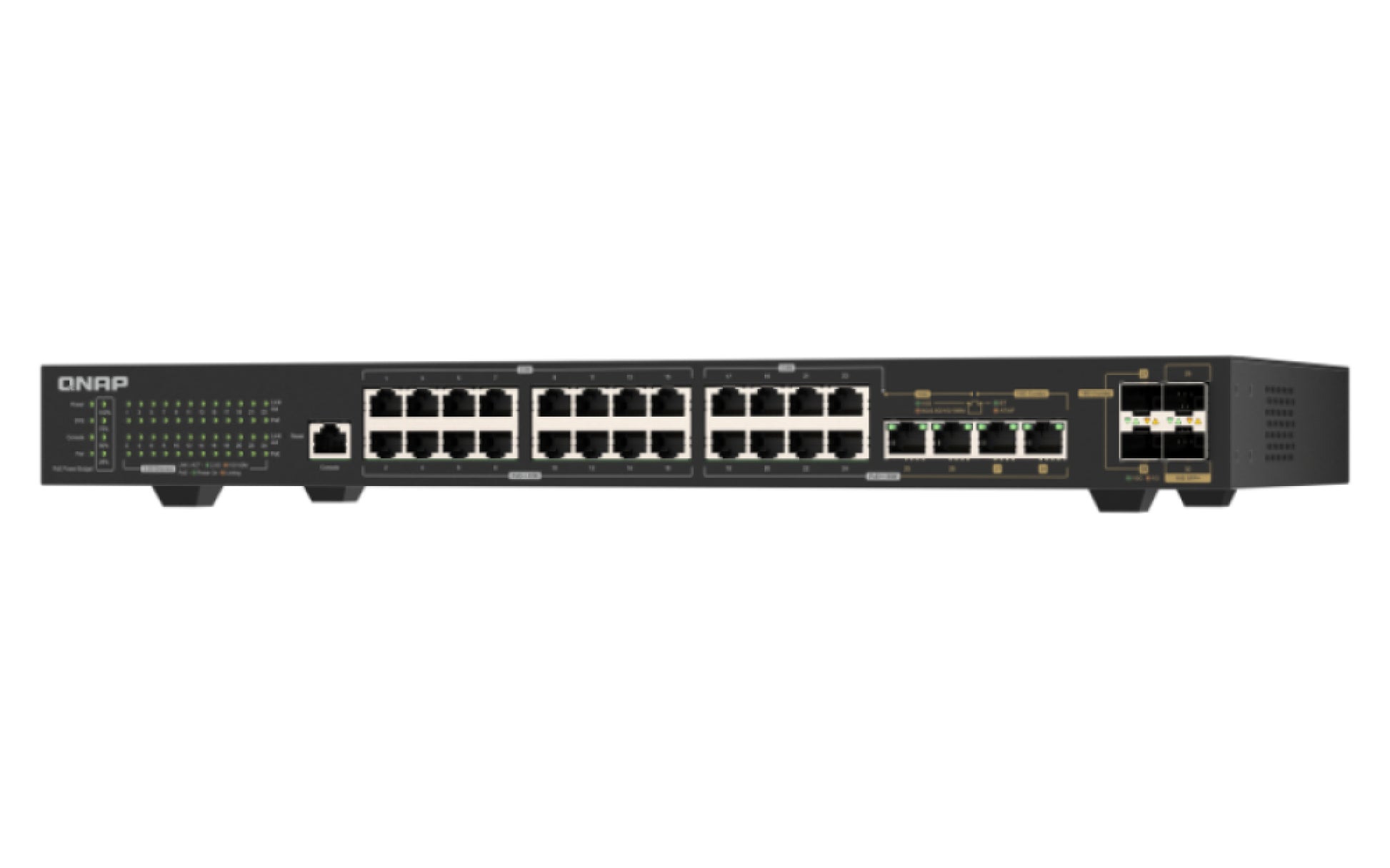 QNAP QSW-M2130P-2C2S26T – Managed L2 Switch – 24× 2.5G + 2× 10G, 2× SFP+, PoE/PoE++, PoE-Budget 375 W, 1U