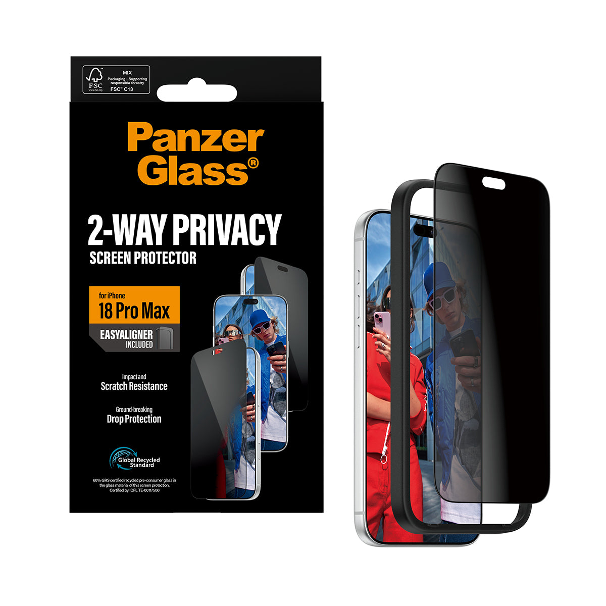 PanzerGlass Privacy-Filter (Folie), Ultra-Wide Fit – für iPhone 18 Pro Max – mit Applikator