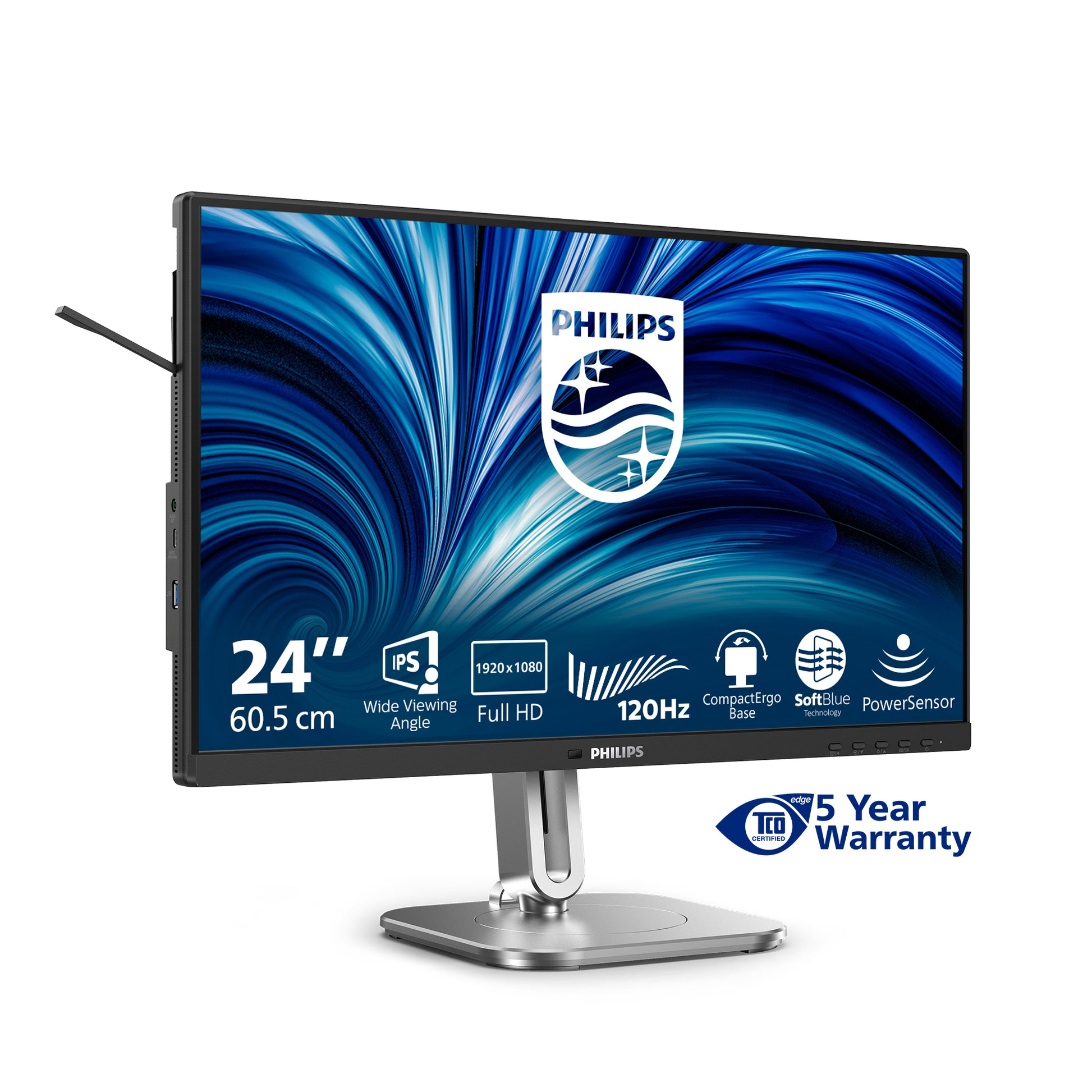 Philips 24B2N4200/00 – Monitor, 23,8", 120 Hz, 300 cd/m², Integrierte Lautsprecher, USB-Hub, Adaptive Sync, Grau