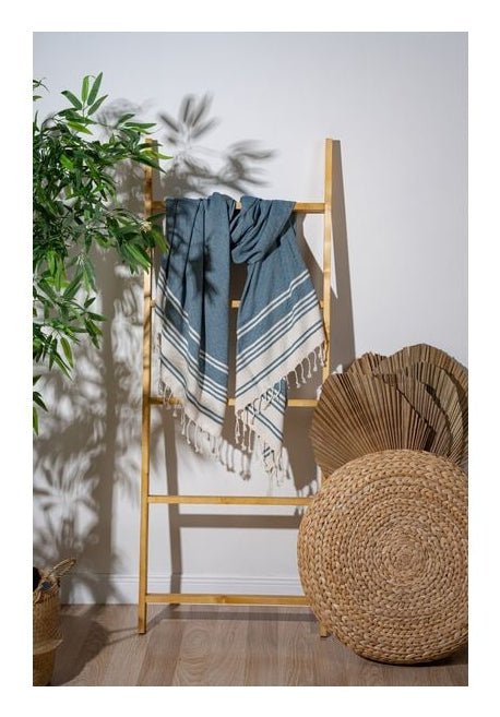 Foutastic Strandtuch New Diamond – 90 × 170 cm, Dunkelblau/Beige, 60% Baumwolle/40% Polyester