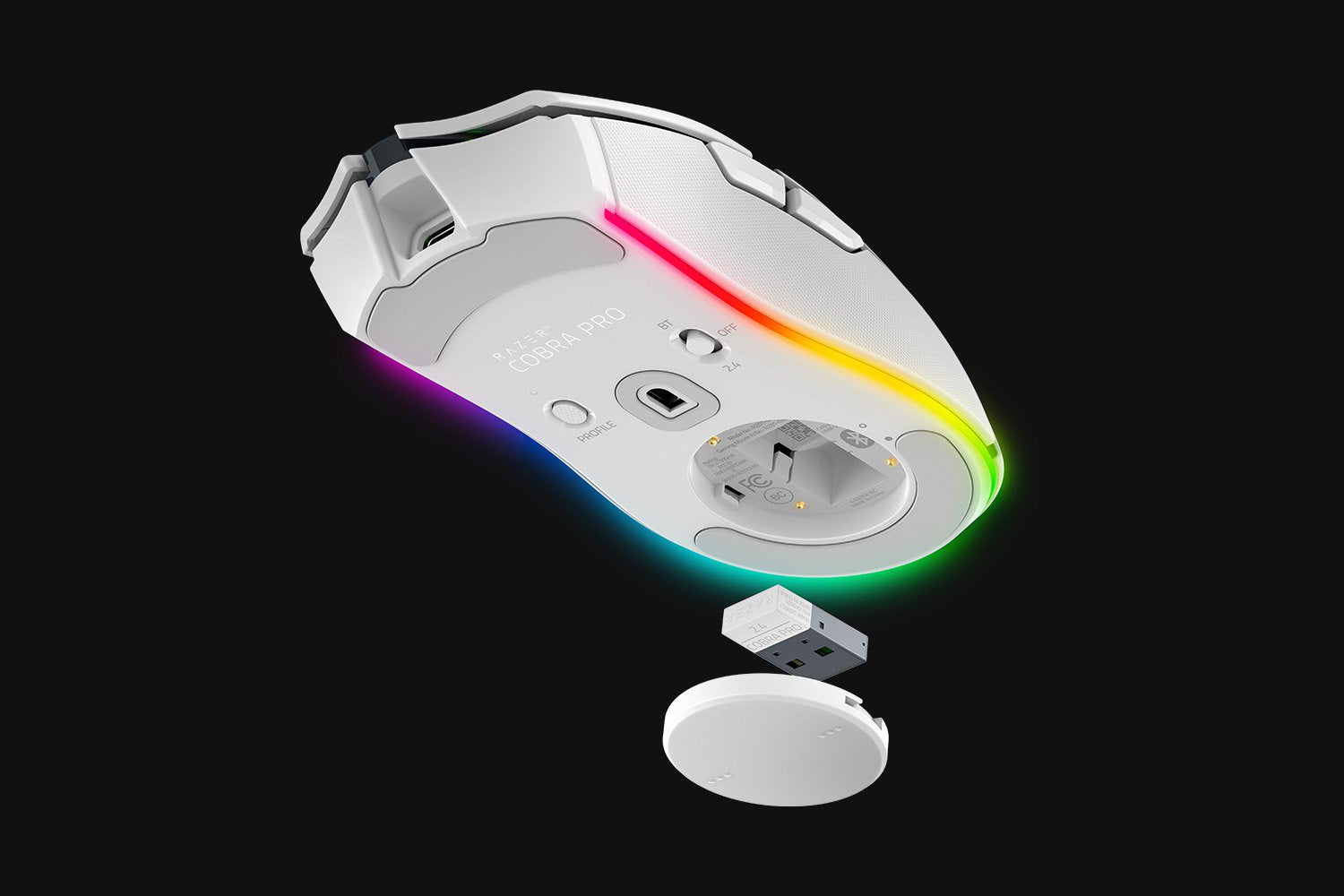 Razer Cobra Pro Gaming-Maus – kabellos, USB-C, 30'000 dpi, 8 Tasten, für Rechtshänder, RGB-Beleuchtung, weiss