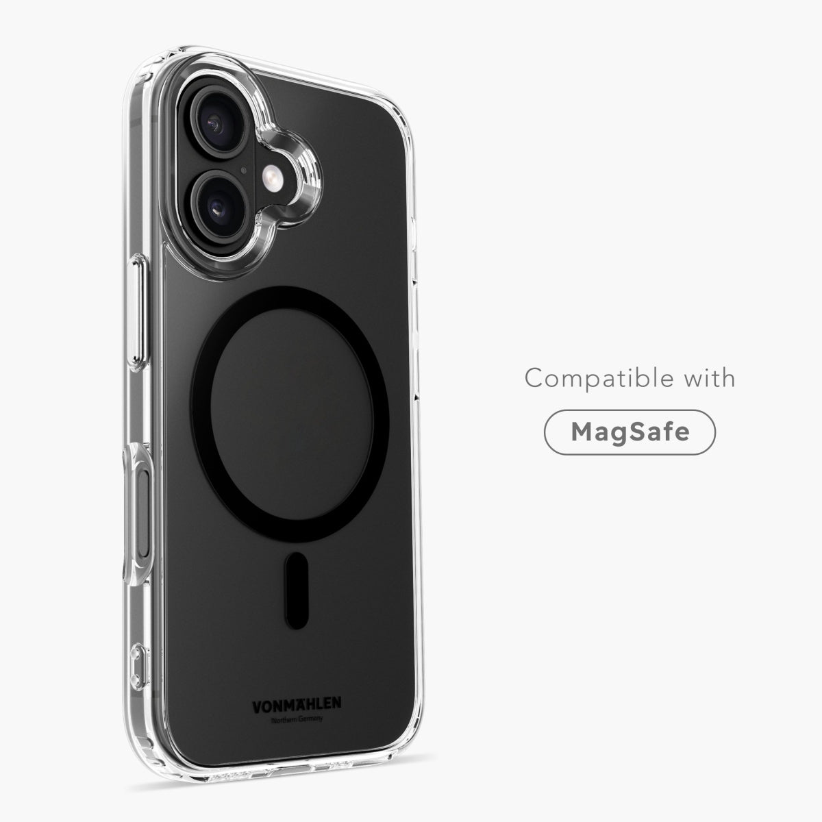 Vonmählen Backcover – für Apple iPhone 16, MagSafe, Kunststoff, schwarz/transparent