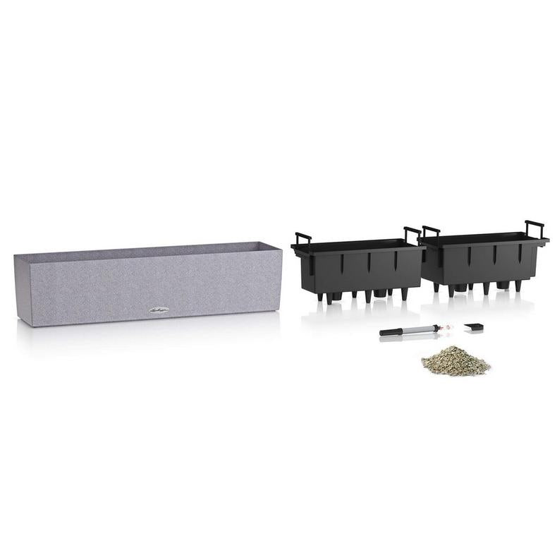 LECHUZA BALCONERA Stone 80 Pflanzgefäss – 79 × 19 × 19 cm – recycelbarer Kunststoff, weiss