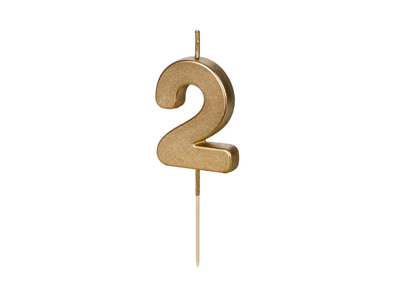 PartyDeco Geburtstagskerzen Zahl 2 – Gold – 4,5 cm – 1 Stk