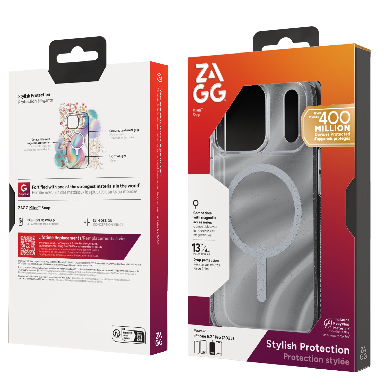 ZAGG Milan Snap Backcover – für Apple iPhone 17 Pro, MagSafe, Graphen, Silber, bis 4 m Sturzsicher