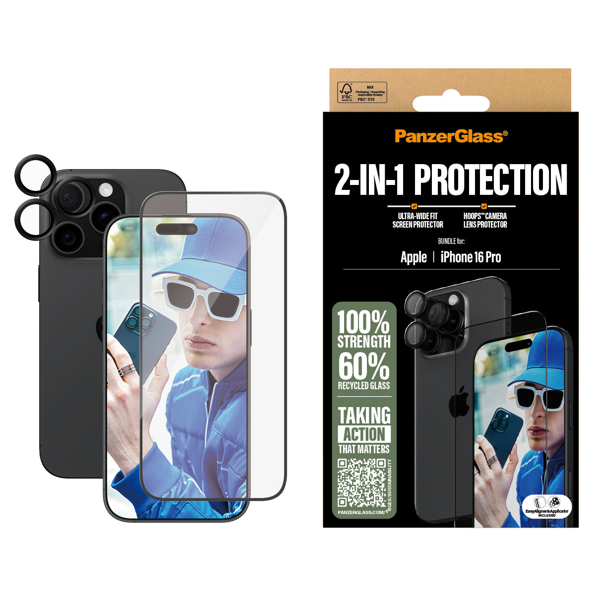 PanzerGlass Displayschutz (Panzerglas), Fettabweisend – für iPhone 16 Pro – mit Applikator