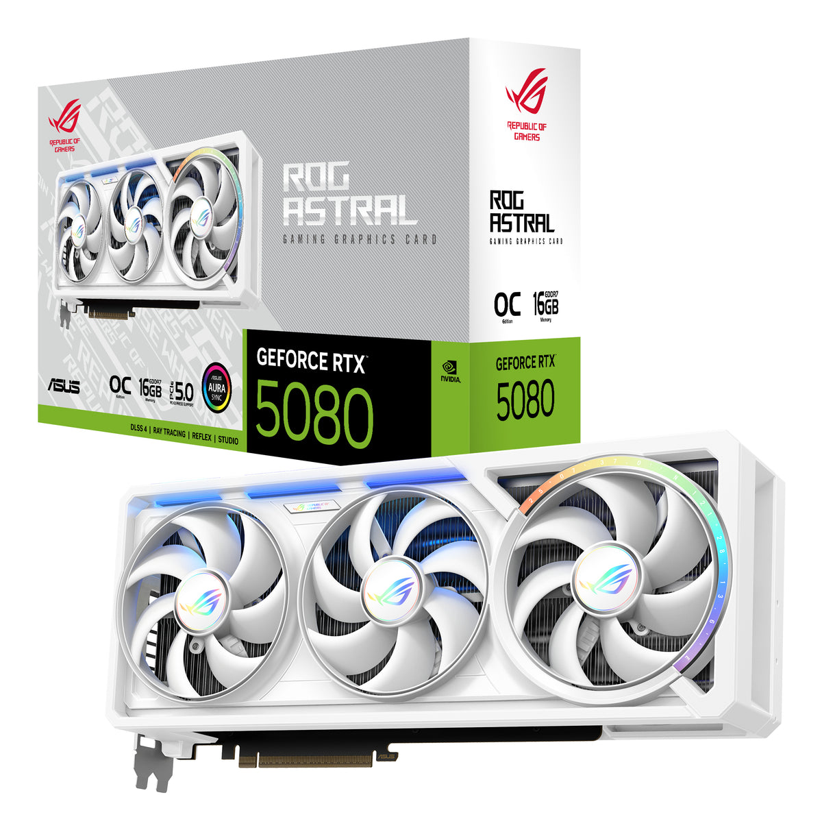 ASUS ROG-ASTRAL-RTX5080-O16G-WHITE – PCIe Grafikkarte – GeForce RTX 5080, 16 GB GDDR7, 2×HDMI, 3×DisplayPort