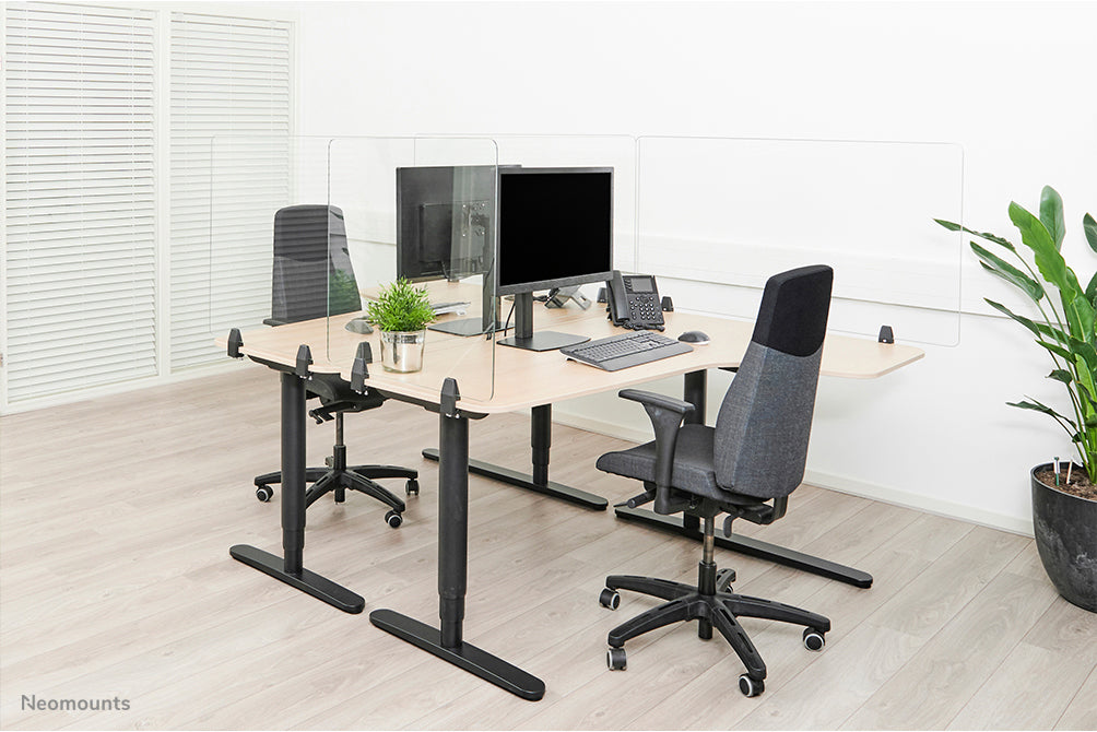 Neomounts Hygieneschutzschild – 1'580 × 650 mm, Gehärtetes Glas, Transparent, für Tischplatten 0–25 mm