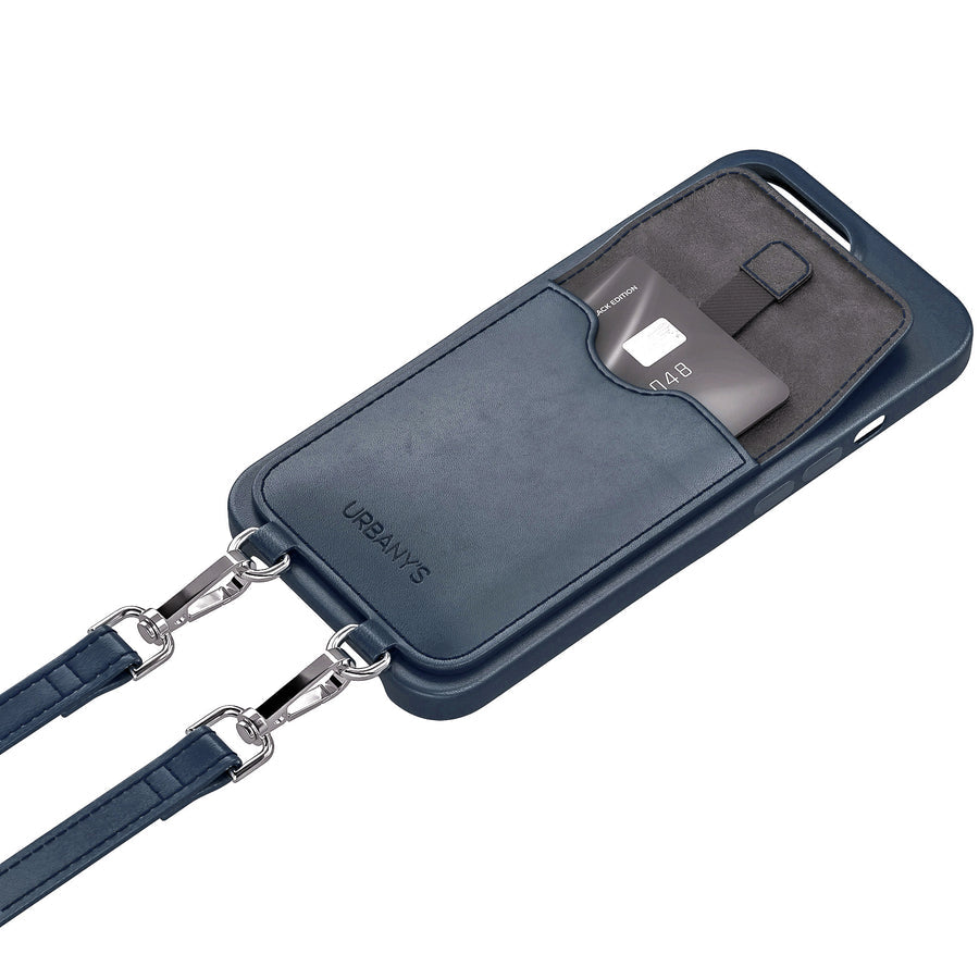 Urbany's Urbanys – Halskette-Hülle – für Apple iPhone 16 Pro – dunkelblau – mit Kartenfach, mit Kordel