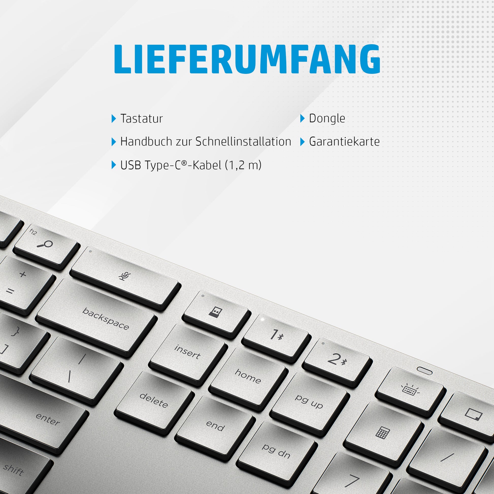 HP 970 – Tastatur – Programmierbar, Bluetooth, USB-C-Ladeport – Silber
