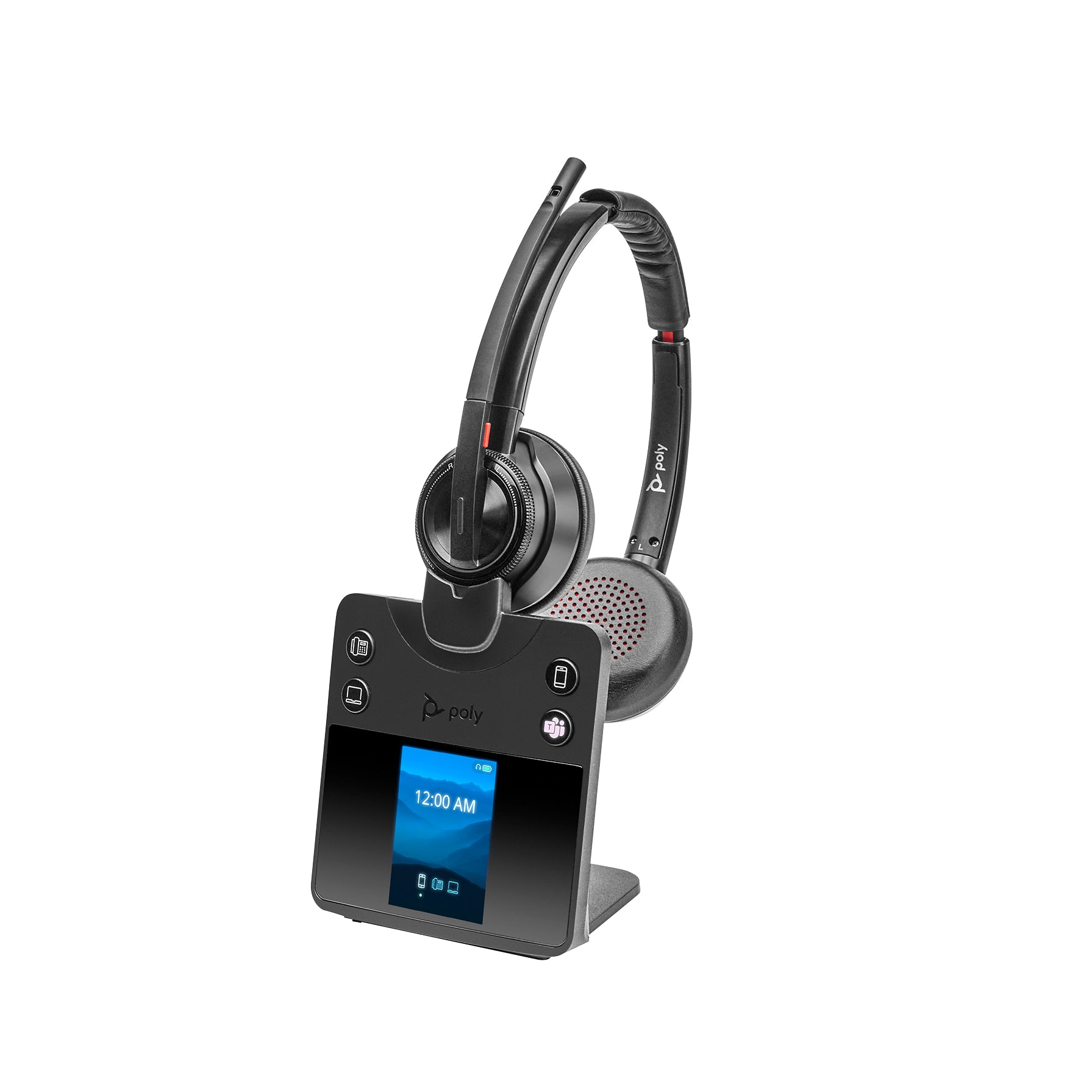 Poly Savi 8420 Office-Headset – On-Ear, DECT, BT 5.2, ANC, MS Teams zertifiziert, mit Basisstation, Schwarz