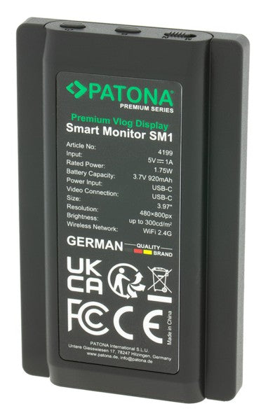 PATONA SM1 Vlog Display Smart Monitor – 3,97" 480 × 800 – 300 cd/m² – Touchscreen – für Panasonic-Camcorder