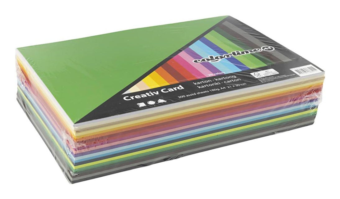 Creativ Company Bastelkarton – A4, sortiert, 180 g/m² – 300 Blatt, FSC