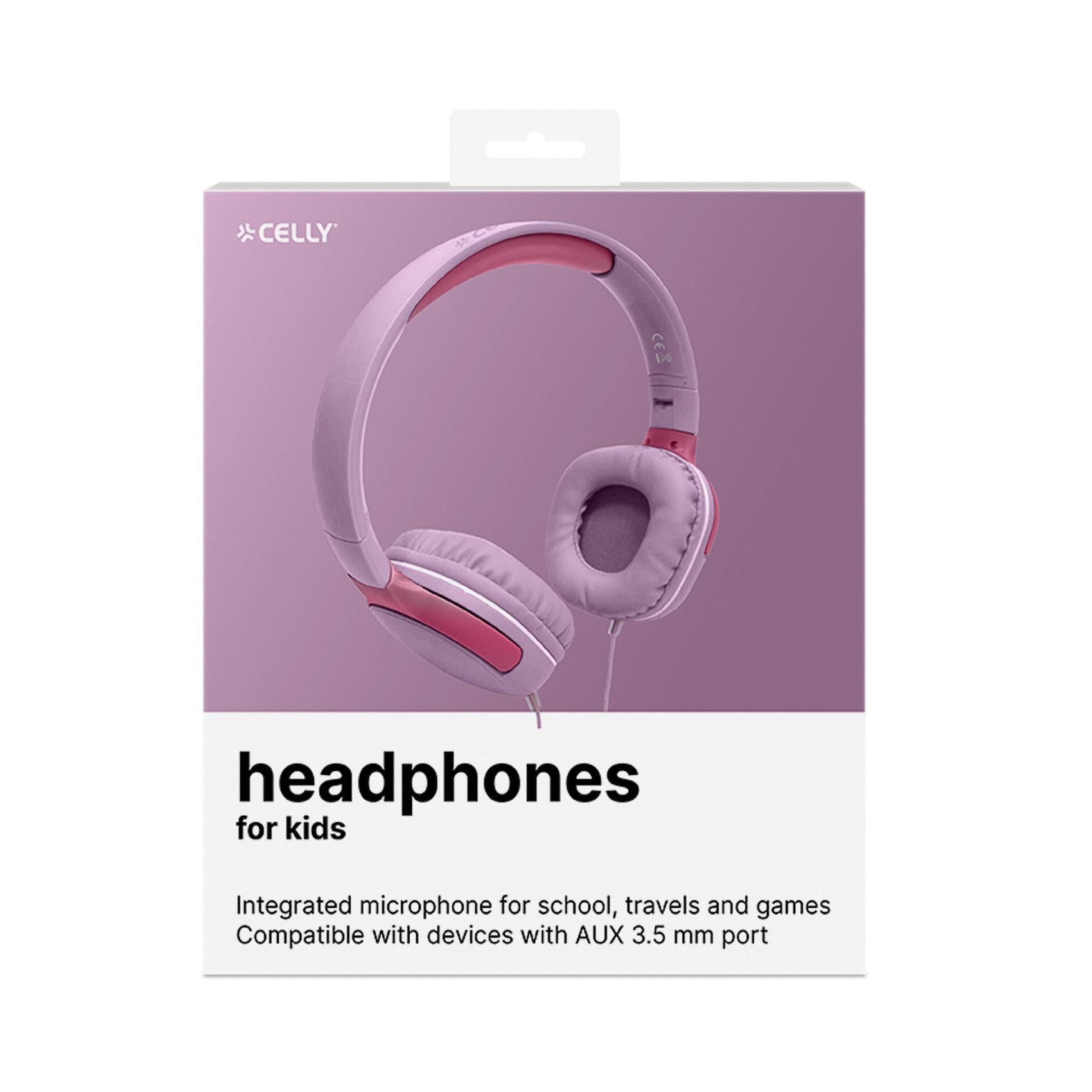 Celly KIDSBEAT2 Kinderkopfhörer – Over-Ear, Stereo, Kabelgebunden, 3,5 mm Klinke, Rosa
