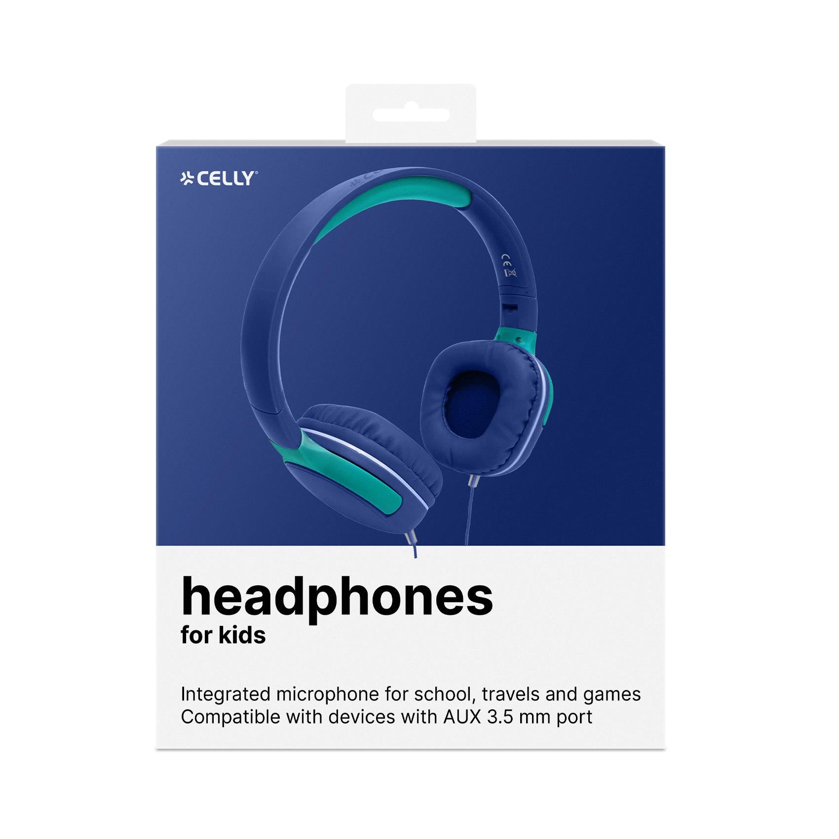 Celly KIDSBEAT2 Kinderkopfhörer – Over-Ear, Stereo, Kabelgebunden, 3,5 mm Klinke, Blau