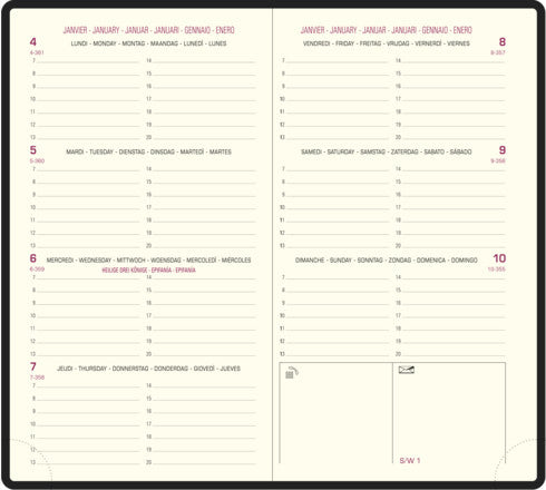 Exacompta Eurotime 16 – Wochenagenda 2027, 1 Woche/2 Seiten, 8,5 × 16,0 cm, PVC