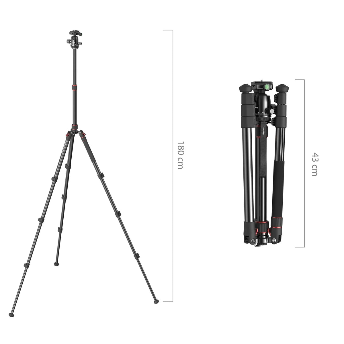 SmallRig 5629 Dreibeinstativ – bis 180 cm, 15 kg Traglast, Kugelkopf, Schnellwechselplatte
