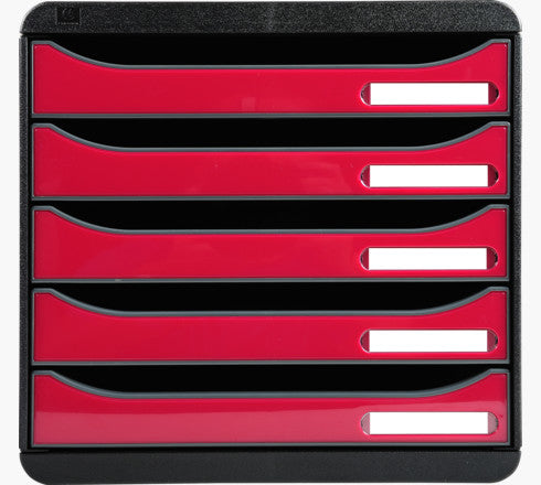 Exacompta Schubladenelement – 5 Schubladen, für A4+, schwarz/himbeer, Polystyrol (PS), B 347 × H 271 × T 278 mm